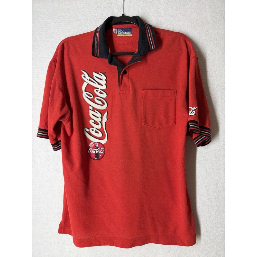 VTG Coca-Cola Riverside Polo Shirt USA Pocket Logo Graphic 90s Red Unisex S
